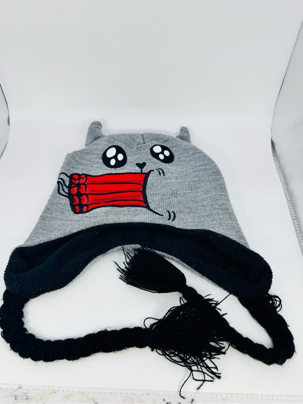 Exploding Kittens Tassel Knit Winter Hat Beanie Gray 2018 One Size